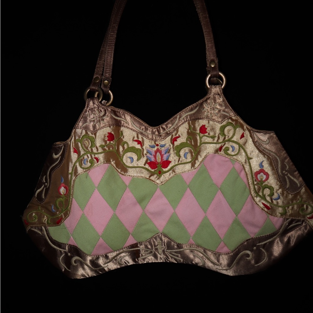Y2K early 2000s Papillon handbag with floral embroidery and multi fabric